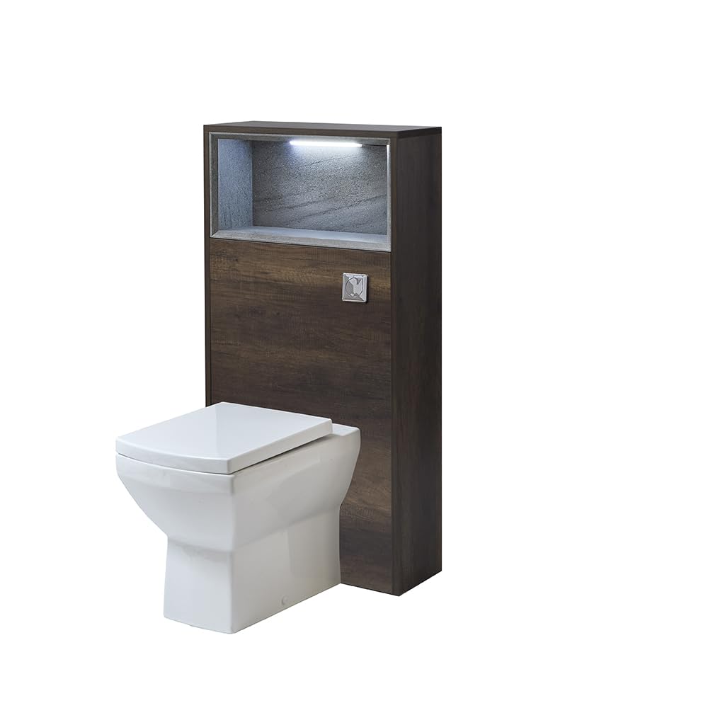 Milano Dark Oak Unit / Chrome Flush Bexley 600Mm Dark Oak Bathroom Wc Unit Led Lit Shelf Toilet