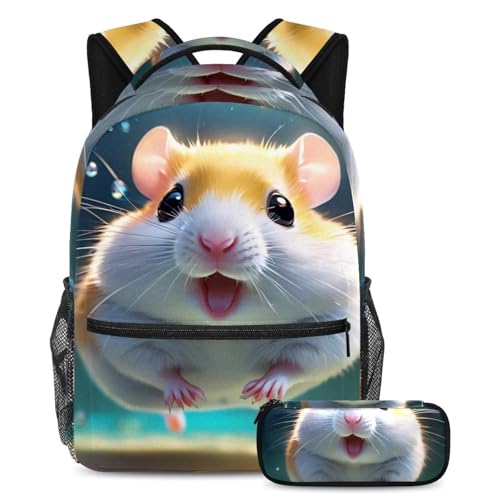Sac à dos école hamster rigolo avec trousse pour adolescent et enfant