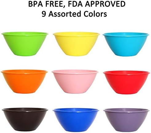 Youngever 9 Pack 650ml Re-usable Plastic Bowls, Cereal Bowls, Soup Bowls, Set of 9 in 9 Assorted Colors