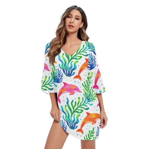 Robe trapèze en mousseline de soie femme robe fluide motif dauphin