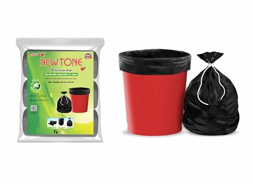 Image of Newtone Garbage Bags | Medium 19 X 21 Inches | 90 Bags (30 Bags X 3 Rolls) | Dustbin /Trash bin | Pouch Packing | (Black)