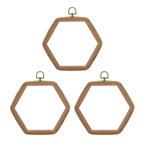 Image of PATIKIL 8x7.3inch Embroidery Hoops, 3Pieces Imitated Wood Hexagon Frame Cross Stitch Hoop Ring for Embroidery Art Craft Sewing Ornaments Hanging Decoration