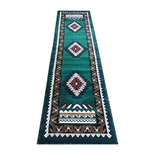 Southwest Native American Area Rug Runner Design Kingdom D 143 Hunter Green (2 Feet X 7 Feet) #TOP2