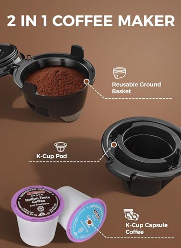Image of Electactic Single Serve Coffee Maker, 2 in 1 Kcup Pod & Ground Coffee Brewer, 40 Oz Removable Water Tank, 5 Brew Sizes 6-14 Oz, Self-cleaning Fast Heating Coffee Machine for Home Office