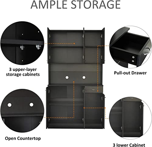 Ucloveria 71" Freestanding Buffet,Kitchen Storage Cabinets,Pantry With 6 Doors,1 Open Shelves,Drawer For Living Room,Black, 39.37” 15.35" 70.87 #TOP6