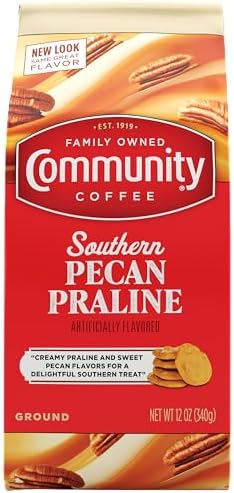 Community Coffee Pecan Praline Flavored Medium Roast Premium Ground 12 Oz Bag, Medium Full Body Sweet Hints of Pecan, 100% Select Arabica Coffee Beans