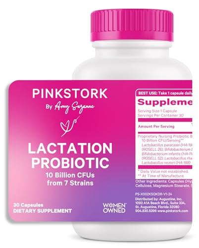 Image of Pink Stork Lactation Probiotic - 10 Billion CFUs Multi Strain Postnatal Probiotics for Breastfeeding Women - Support Breast Milk & Gut Health, Postpartum Essentials, 30 Capsules
