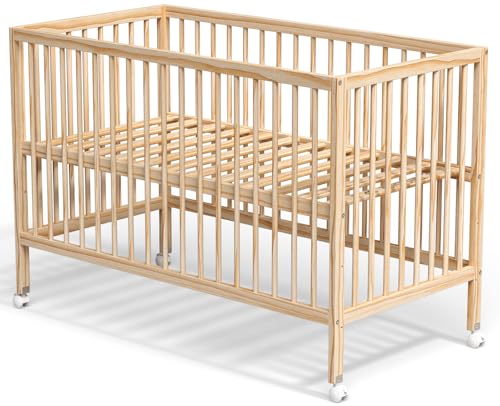 MEICI BABY Natural Wooden Baby Cot BedBaby CribConvertible CotBaby Crib3 Adjustable Bed Base Positions 120x60cmNO MATTRESS