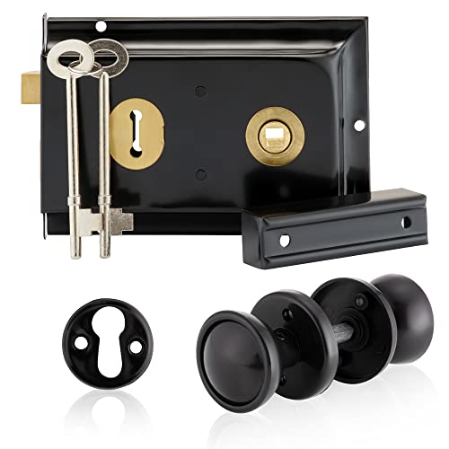 XFORT Ensemble de boutons de jante noirs avec serrure de jante, poignée de porte en plastique et rosaces conçus pour les portes de grange, de portail et d'abri de jardin Cover