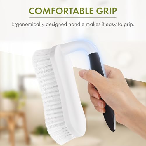 Image of Amazer Scrub Brush for Cleaning Comfort Grip Shower Scrubber Stiff Bristles with Handle Heavy Duty Cleaner Brush for Tub Sink Carpet Floor - Pack of 2 (Black+Black)