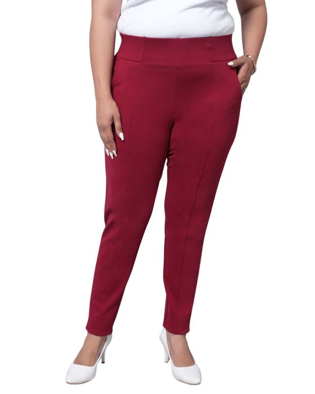 Image of Mlada Women's Solid Cotton Lycra High Waist Ankle Length Tummy Tucker Jeggings Trouser with 2 Side Pockets | Office Wear Summer Pants | Regular Fit, Stretchable, Comfortable & Stylish Everyday Bottoms