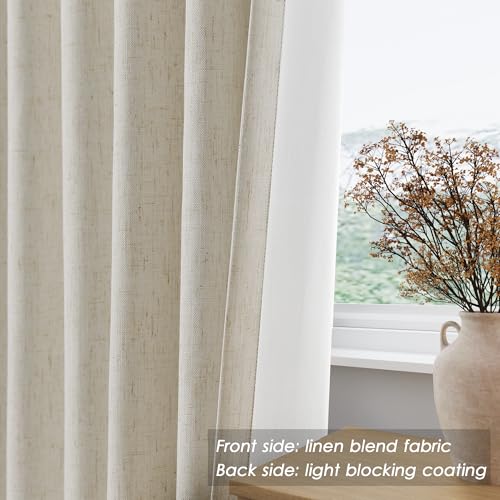 Image of Light Beige 100% Blackout Linen Curtains 102 Inches Long for Bedroom Back Tab Room Darkening Black Out Curtain Modern Farmhouse Decor Neutral Luxury Drapes for Living Room Dinner Room 52x102,2 Panels
