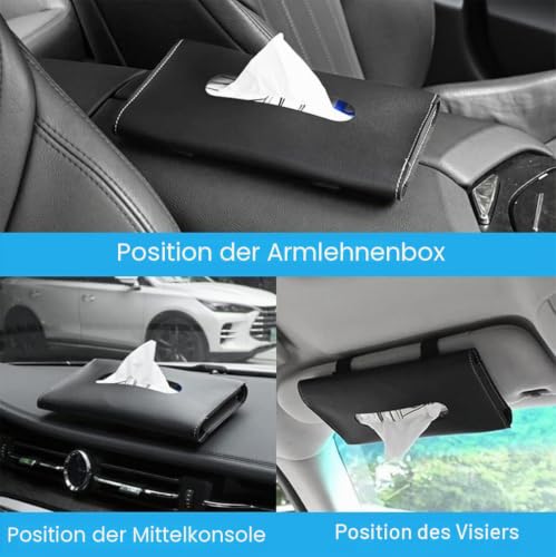 Lyxhag Moderner schwarzer Kunstleder-Tücherhalter, rechteckig, zum Aufhängen, Papierhandtuchclip, Sonnenblende, Serviettenhalter, Papierhandtuchbox