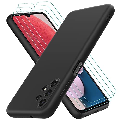 Oureidoo Coque Samsung Galaxy A13 4G, avec 3 Verre trempé Protection écran, Couche Intérieure Douce, Mince Souple Silicone Étui Protection Antichoc Bumper Housse TPU Téléphone Case Cover, Noir Cover