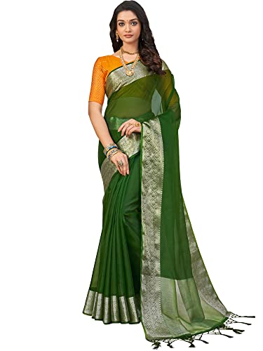 Image of AKHILAM Women's Organza Woven Zari Border Designer Saree With Unstitched Blouse Piece (ZOYA5410 PL Parent)