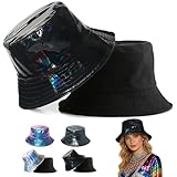 CWENDANER Sombrero Impermeable de Metal, Sombrero de Lluvia holográfico Hip Hop para Actividades al Aire Libre y Pesca, Estilo Retro Punk, Negro, 55-58
