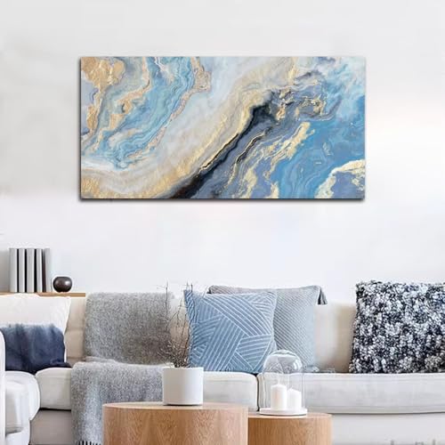 Abstract Canvas Wall Art Decor for Living Room Blue Gold Marbling Pictures Painting for Bedroom Modern Abstract Canvas Art Ptints for Bathroom Office Home Decorations by JNMD ART - Used condition - Image 2