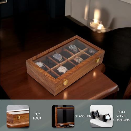 Creation India - Caja de reloj de madera para manualidades, organizador de almacenamiento, vitrina, soporte para joyas, regalo para hombres y mujeres, hecho en madera de teca, 4 a 12 ranuras, viene - imagen 4