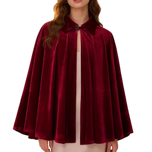 SightYoung Velvet Cape for Women Medieval Turn Down Collar Cloak Gothic Short Velvet Cape for Men Women Renaissance Cloak for Men Burgundy 27.5in