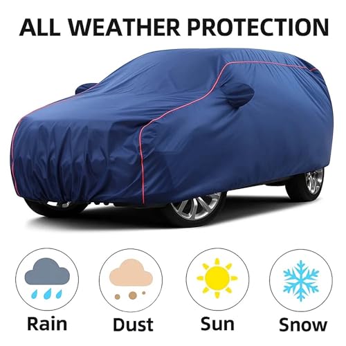 Image of Sulfar 100% Water Resistant Car Body Cover Compatible with Mirror for BMW M3 (Triple Stitched, Full Bottom Elastic, Blue Taffeta with Red Piping)