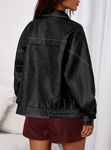 PRETTYGARDEN Faux Leather Jacket Women Bomber Motorcycle Zip Up Jackets Oversized Fall Fashion Outfits 2025 Winter Coats4
