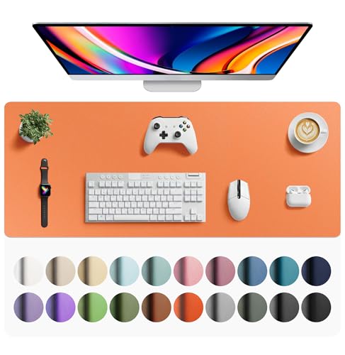 Image of Aothia Faux Leather Desk Mat - Large Mouse Pad, Non-Slip PU Leather Blotter, Waterproof Writing Surface for Office and Home (Hermes Orange, 42 inch x 17 inch)