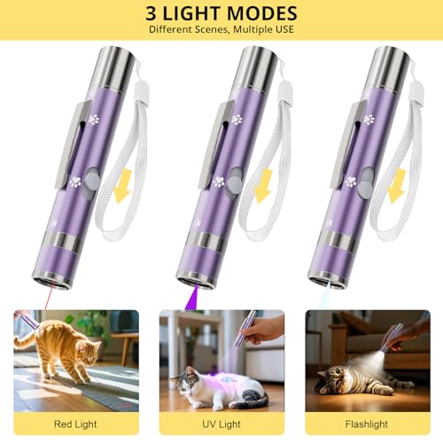 OUMSIS Cat Toy, 2 Pieces, Distinctive Purple Painted Metal Casing with Paw Print Design, Rechargeable, 3 Light Modes & 5 Adjustable Patterns, Interactive Chase Toy for Indoor Cats Training & Exercise