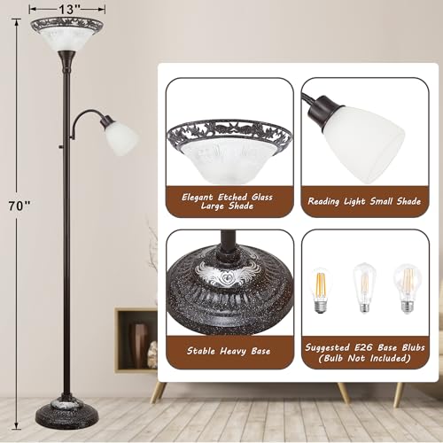 Luvkczc 70" Floor Lamp for Living Room, Bedroom, Office - 2 Head Standing Lamp with Metal Pole & Heavy Base - Vintage Tall Corner Reading Light - No Bulbs Included by Luvkczc - Used condition - Image 4