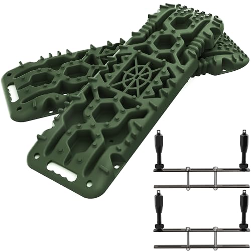 ALL-TOP Traction Boards with Build-in Jack Base, 2PCS Recovery Boards & Mounting Kit for Overlanding (4th Gen, Army Green)