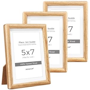 5×7 Oak Wood Picture Frame with Mat for 4×6, Solid Wood Frame with Tempered Glass – Wall Mount & Tabletop Display – Modern Design for Home & Office Decoration (Set of 3)