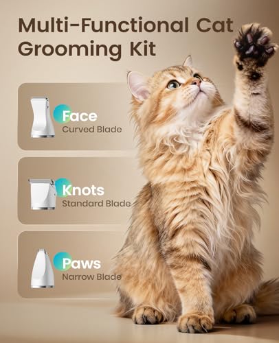 image for oneisall Quiet Cat Clippers for Matted Hair, 3 in 1 Cat Grooming Kit w