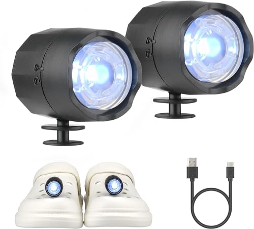 Phare pour Croc, 2Pcs LED Lumière Sabots Chaussures Phares IPX5 Chaussures Imperméables Lumières pour Promenade de Chien, Camping, Lumière de Charge Type C, Convient aux Adultes Enfants (Black)