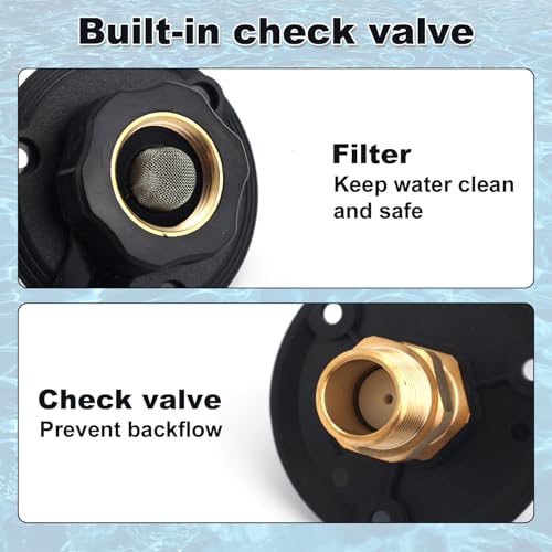 Image of BOXOB RV City Water Inlet Connection with Brass Check Valve, 3 /4 inch NH Female & 1 /2 inch NPT Male RV Fresh Water Fill Inlet Flange for Camper Motorhome Trailer Marine Replacement Hose Connector Fitting