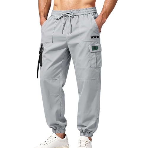 Pantalones de trabajo elásticos para hombre con bolsillos cargo y cintura de cordón