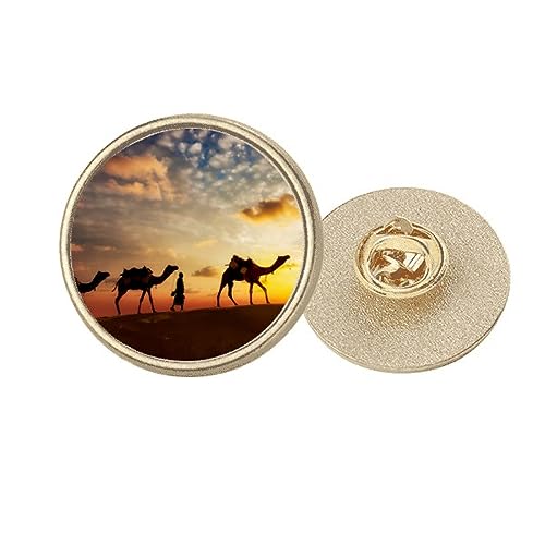 Broche ronde désert de chameau en métal doré M, idée cadeau All the Way to the Silk Road