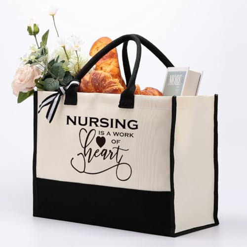 Nurse Canvas Tote Bag Gift, Nurse Bag with Saying - Nursing is A Work of Heart, Canvas Tote Bag for Gifting, Cotton Canvas Bag for Nurse, Inspirational Nurse Graduation Gift, Thank You Gift for Nurse3