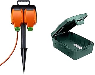 Masterplug IPGS15/2-MS Weatherproof Outdoor Inline Double Socket Garden Spike with 15 Metre Extension Lead, IP54 Rated