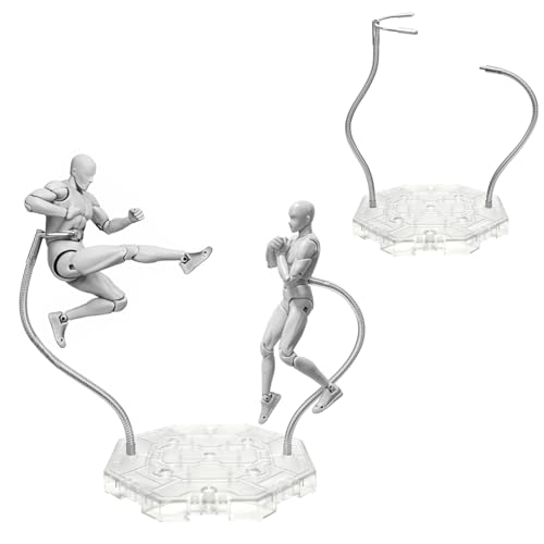 SveLoSolt 2 Pack Action Figure Stand with 2 Adjustable Serpentine Arms Soft Metal clamp & 3mm Metal Peg Figure Display Holder Stand Base Compatible with 6 inch Marvel Legends and HG RG SD SHF Gundam 1/144 Toy