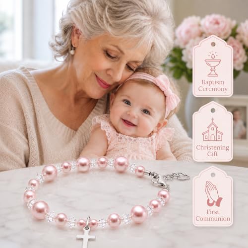 Image of Baby Crystals Personalized Gifts, Sterling Silver Cross Bracelet Charm Baptism Jewelry