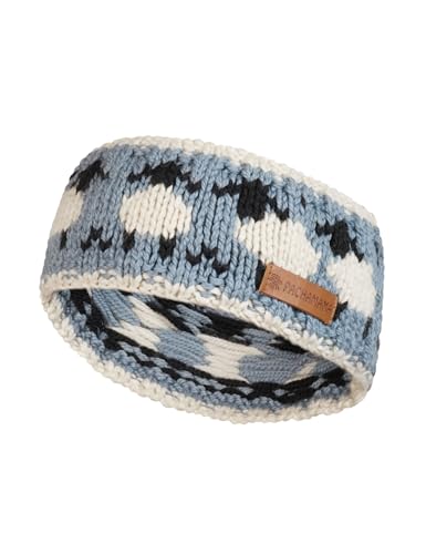 Pachamama Women 100% Pure Fine Merino Wool Ear Warmer Headband Handknitted Sheep Flock Design One-Size Handmade Soft Warm Breathable Moisture Wicking Fair Trade (Blue One Size)