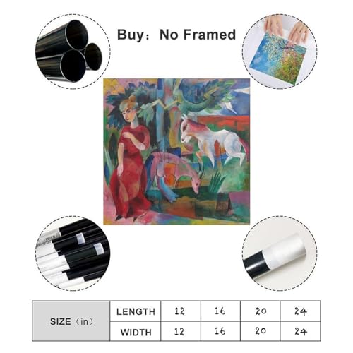 Affiche sur toile femme avec animaux Heinrich Campendonk couleurs vives sans cadre 50x50 cm