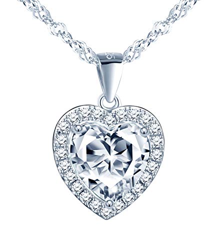 CPSLOVE Elegante Collar colgante de corazón, collar de plata de ley 925 para mujer, Colgante corazón de cristal de colores, circón con incrustaciones, Joyas de cumpleaños, Navidad y San Valentín Cover