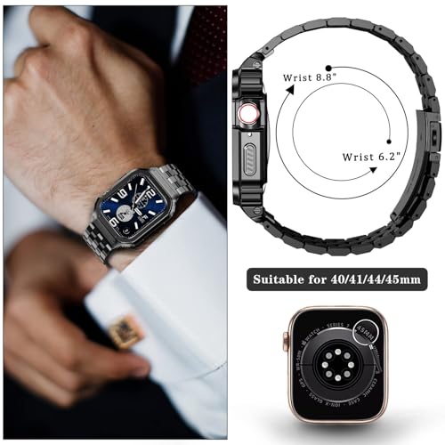SUPLINK Stainless Steel Case with Band Compatible with Apple Watch Strap Series SE 9 8 7 6 5 4 3 2 1 38mm 40mm 41mm Metal Rugged Protector Cover for iWatch Men (Black) - Image 3