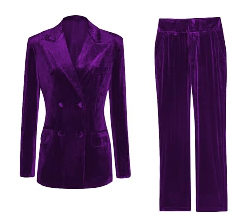 Velvet Suit Women 2 Piece Office Work Suit Notch Lapel Double Breasted Blazer Pants Business Suits Set for Women3