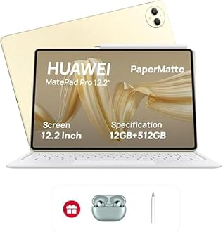 MatePad Pro 12.2" PaperMatte Tablet, 2.8K Tandem OLED 144 Hz FullView Display, Large battery, Super Charge, Wifi, 12GB+512GB, HUAWEI Glide Keyboard, Professional GoPaint APP, Gold + Gifts