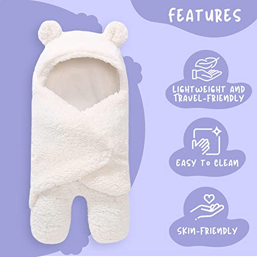 MY-NEWBORN-3-in-1-Hooded-Baby-Blanket-Wrapper-White-Pack-of-1-Towel-for-Baby-Boy-and-Girl-All-Season-Soft-Swaddle-for-0-6-Months-Nursing-Baby-Carrier-Gifts-Sleeping-Bag-Infant-flannel