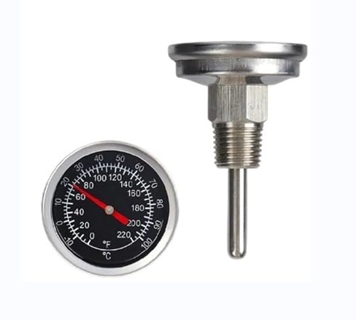 温度プローブメーターゲージ、ダイヤル温度計NPT、ステンレス1/4 NPT温度計 ボイラーティーポットケトル用 -10-100℃/0-220oF スレッドジョイントダイヤル温度計