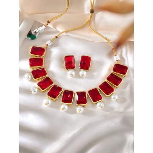 Image of Peora Traditional Crystal Necklace & Jewellery Set Gift for Women