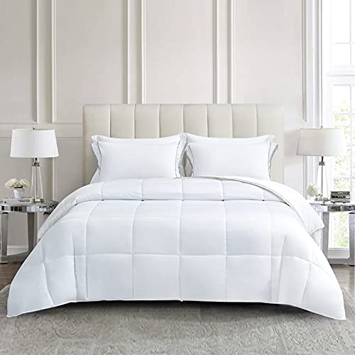 Sunyrisy Cooling Bamboo Comforter, Queen Size Lightweight Down Alternative Comforter Duvet Insert, 100% Bamboo Viscose Quilted + Microfiber Filling For Hot Sleepers Bedding Comforter, White #TOP1