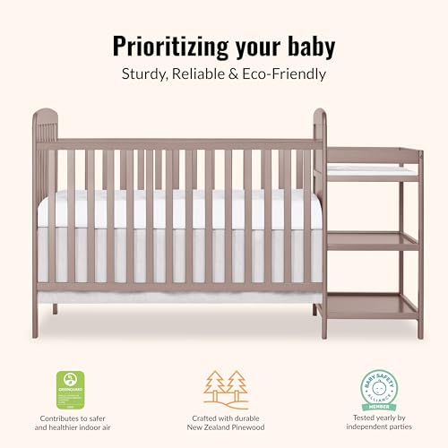 Image of Dream On Me Anna 3-in-1 Convertible Full-Size Baby Crib & Changer with Storage in Brown Sugar, GreenGuard Gold & BSA, Pinewood, Converts to Day & Toddler Bed, 3 Mattress Heights, 1″ Changing Pad